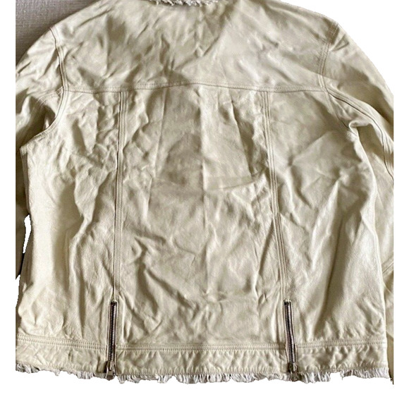 Jakett New York Jacket Womens Large Beige Boho Fringe Trim Western Leather Coat - Picture 7 of 15